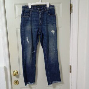 SISLE Jeans Distressed Patched Knee Hole Women's 30W Dark Wash Cuffed Skinny